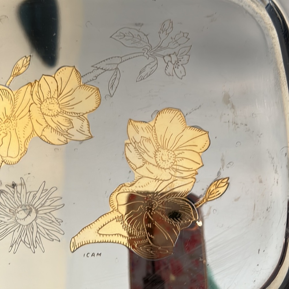 Elegant Silver Tray with Gold Floral Design - Picture 9 of 9